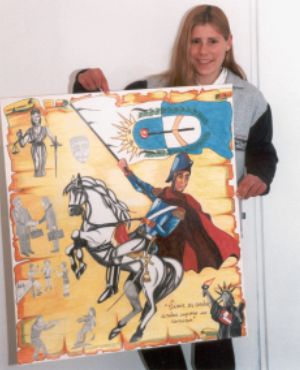 Silvana Encina con su mural sobre San Mart�n.